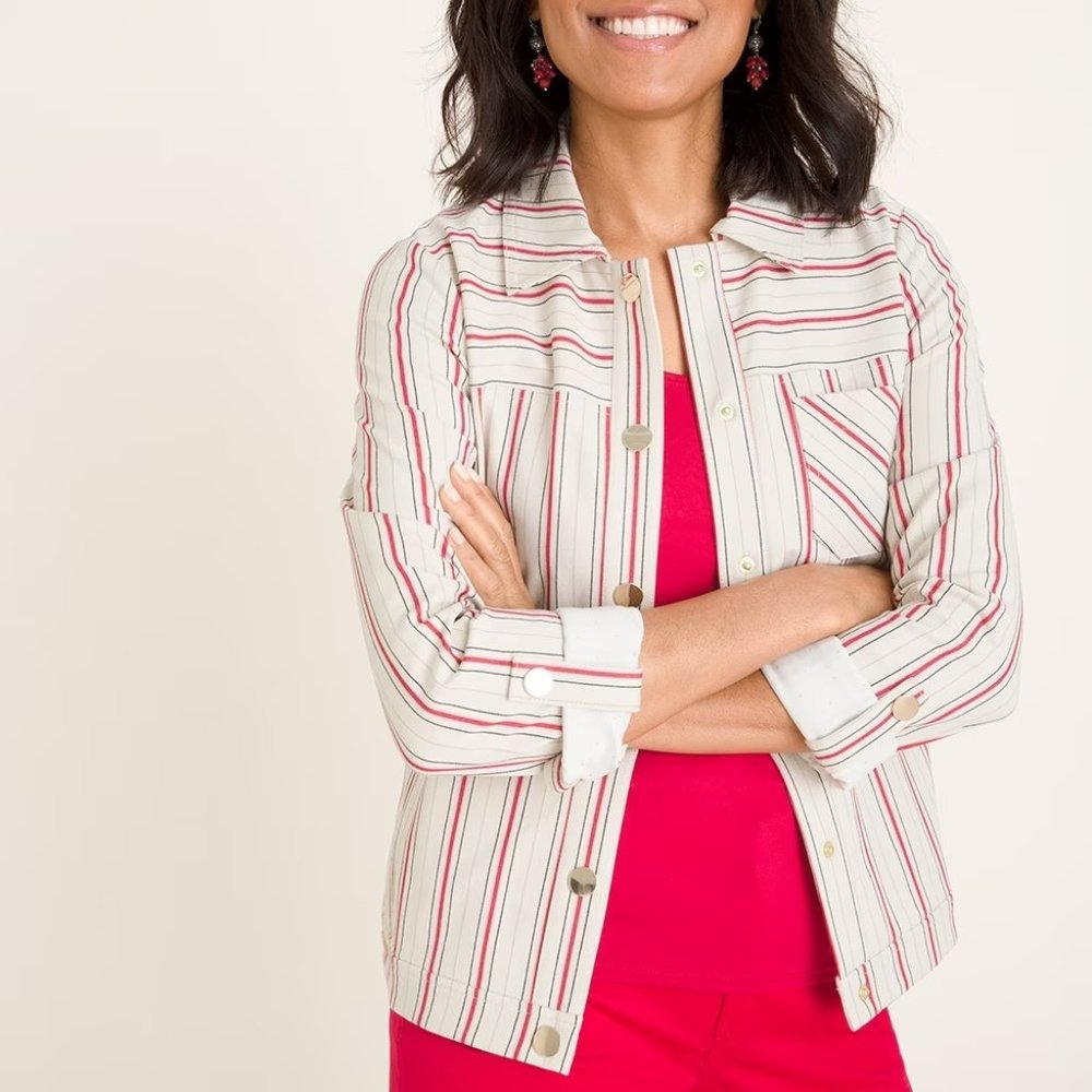 Chico's Striped Bi-Stretch Jacket
